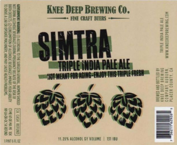 Label for Knee Deep Simtra Triple IPA