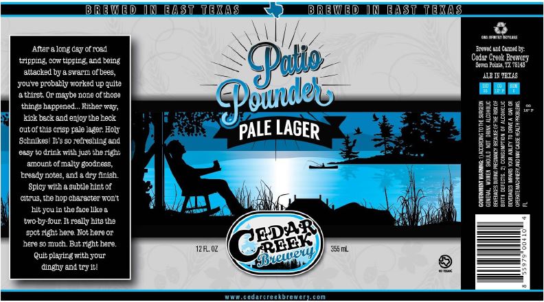 cedar creek patio pounder TABC Label and Brewery Approvals April 22 2016