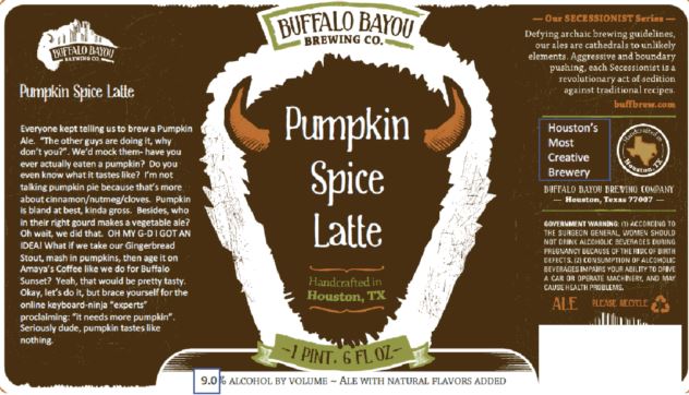 buffalo-bayou-pumpkin-spice-latter TABC Label and Brewery Approvals September 23 2016